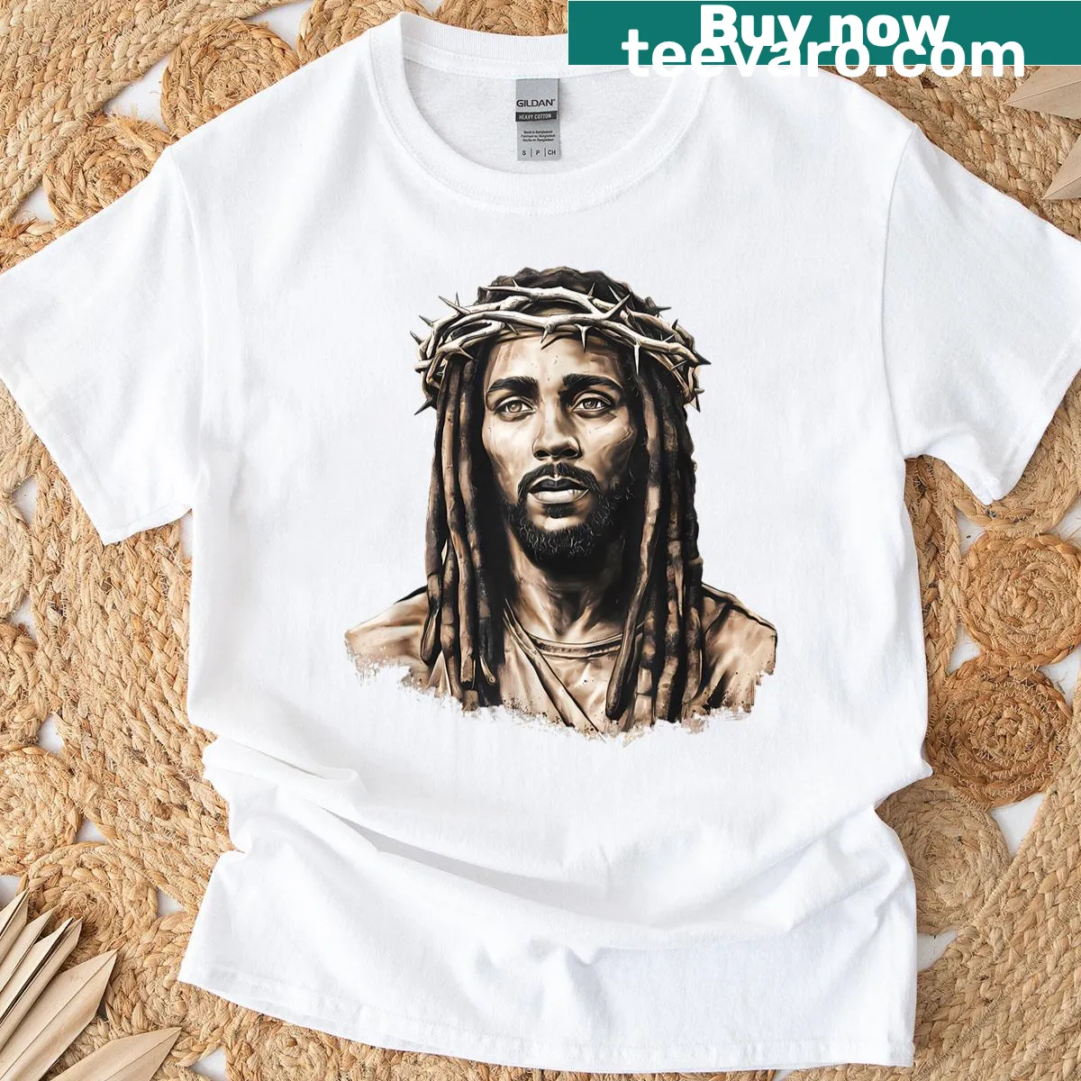 Illustration of Jesus in a culturally inspired portrait on a T-shirt — on a men's t-shirt