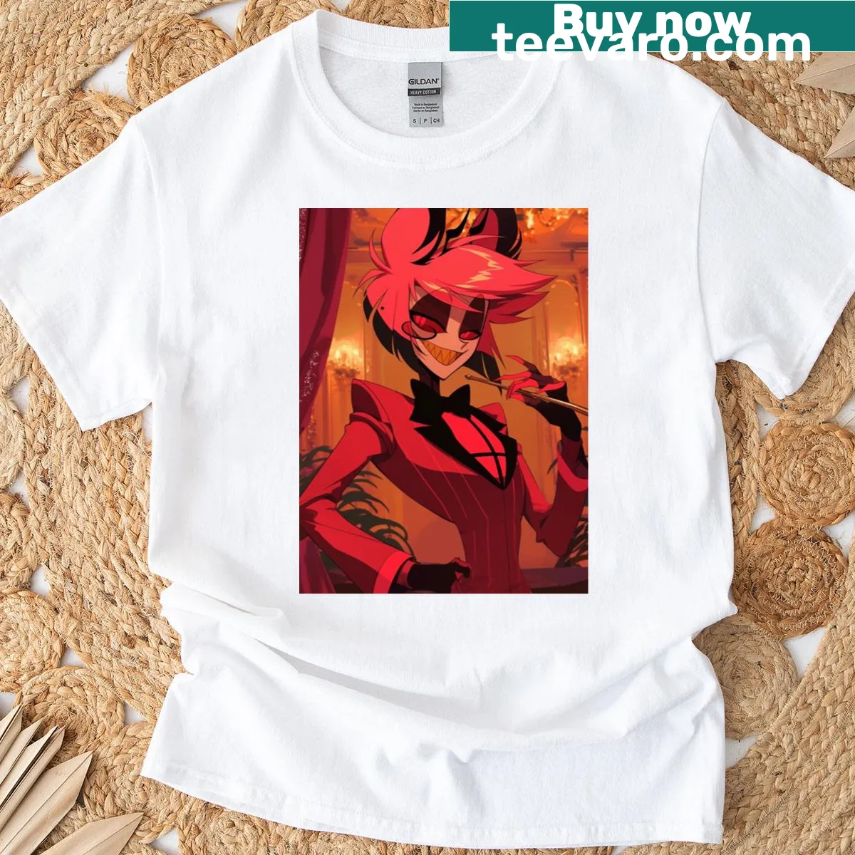 Illustrated T-shirt featuring the character Alastor — on a men's t-shirt