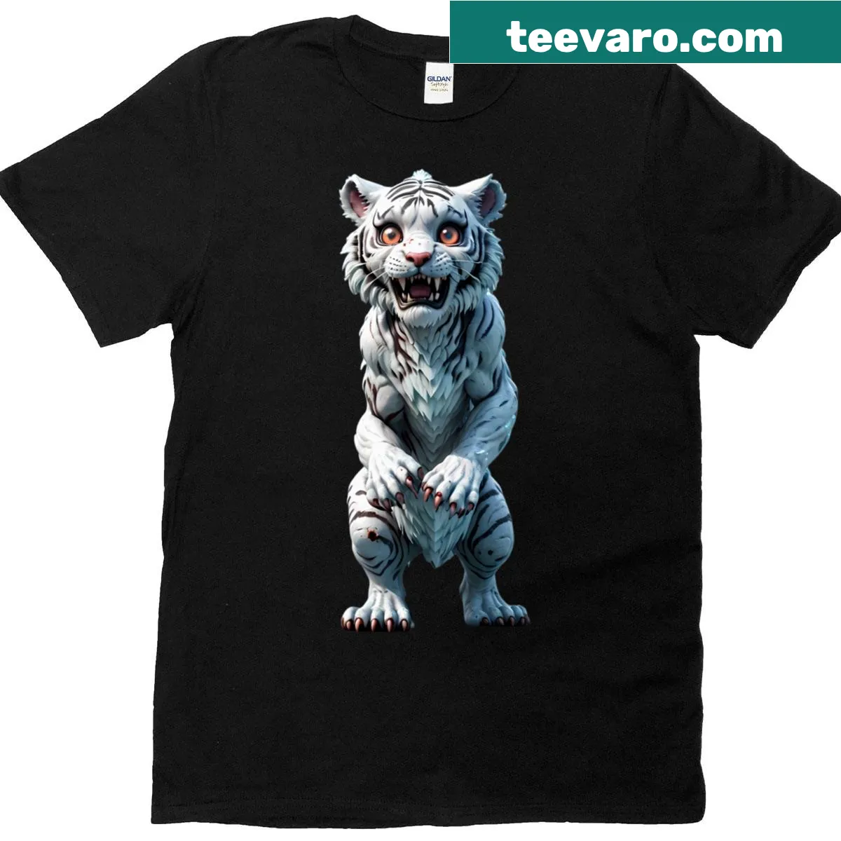 Oversized t-shirt featuring mythical beasts and nature graphic. — on a men's t-shirt