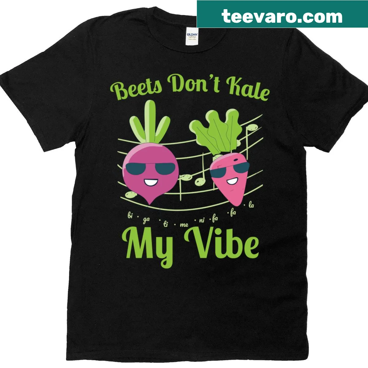 T-shirt with the humorous phrase 'Beets Don't Kale My Vibe' and garden-themed design — on a men's t-shirt