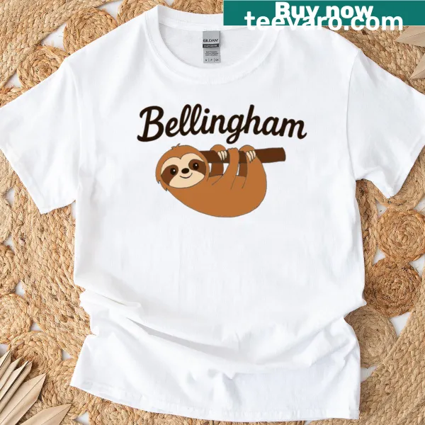 Illustrated sloth graphic on a casual T-shirt