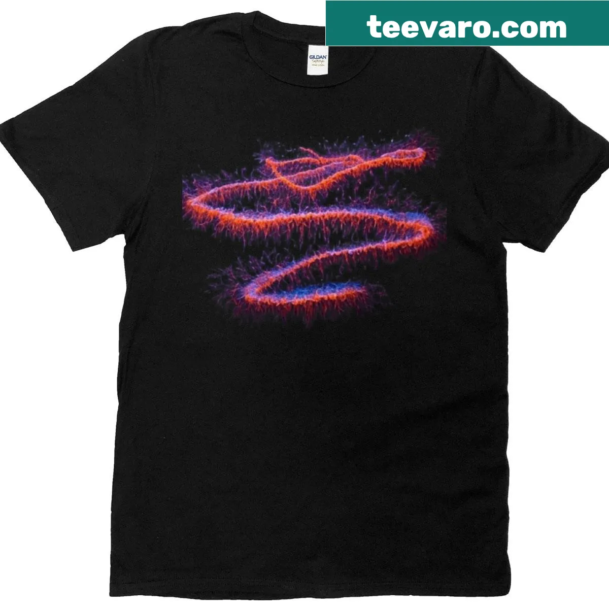 Oversized T-shirt featuring a bioluminescent deep-sea siphonophore design — on a men's t-shirt