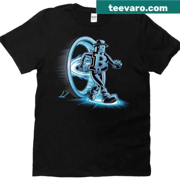 Stylish Bitcoin-themed T-shirt with a rhythmic clean form graphic