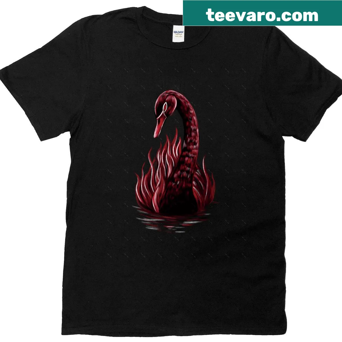 Realistic illustration of a black swan on an oversized shirt — on a men's t-shirt