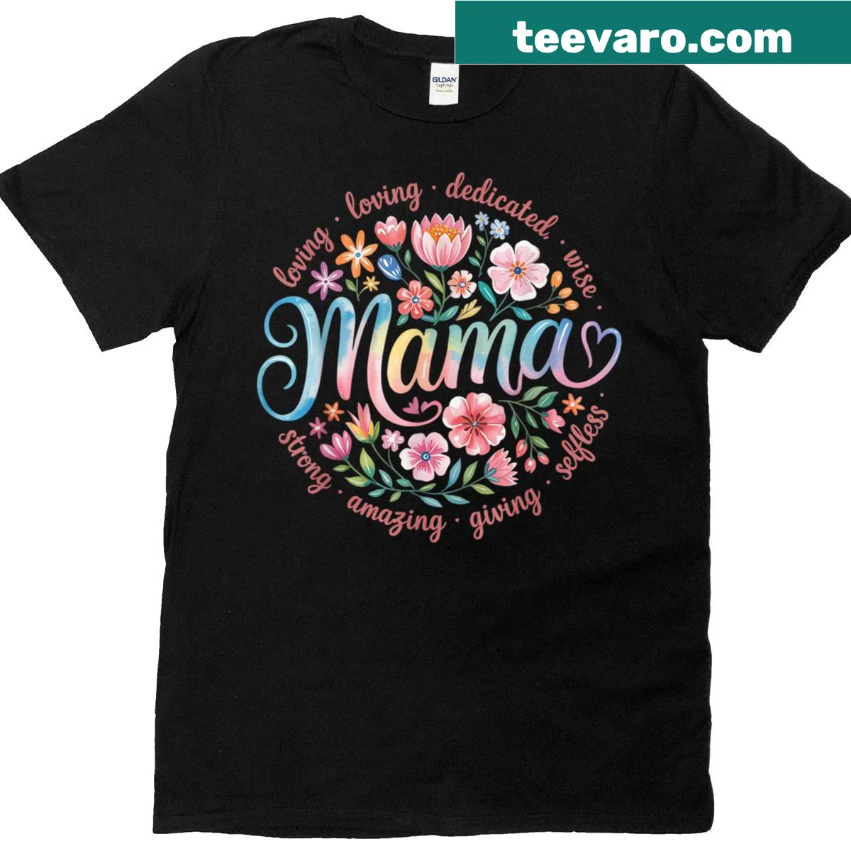 Boho floral design with adjectives celebrating motherhood — on a men's t-shirt