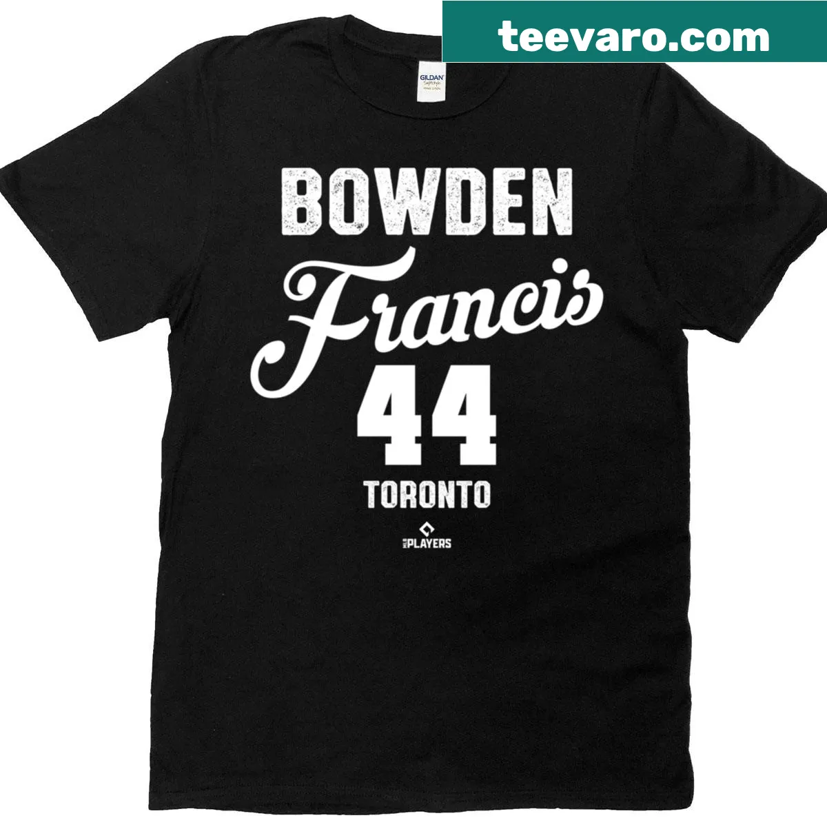 Vintage MLBPA t-shirt featuring Bowden Francis and number 44 — on a men's t-shirt