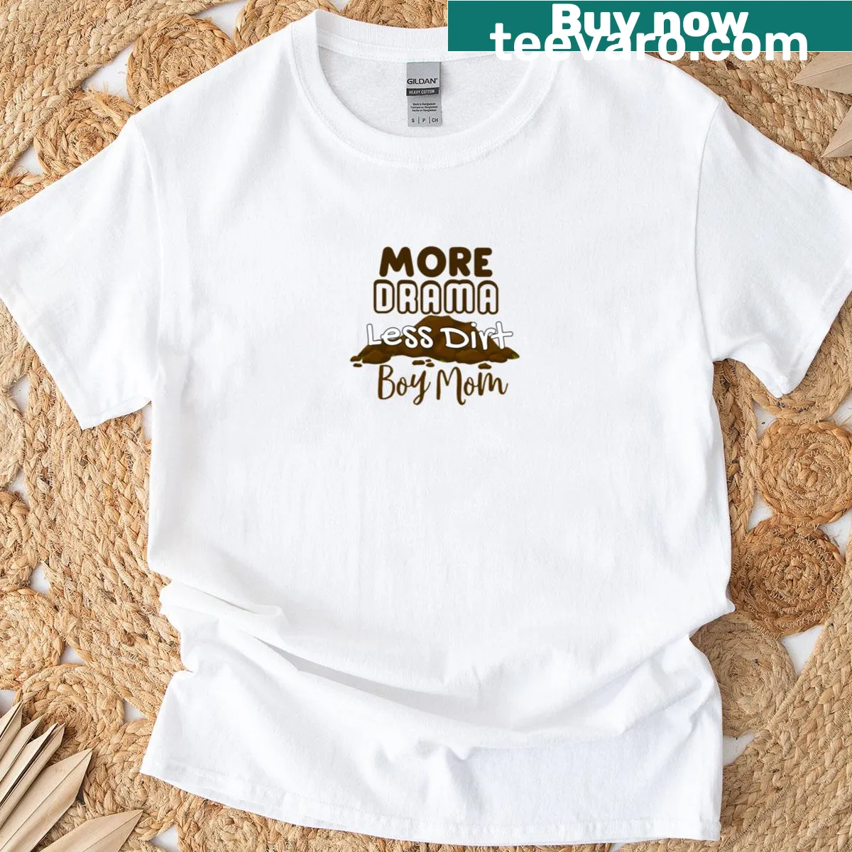 Funny T-shirt for boy moms with 'More Drama Less Dirt' text — on a men's t-shirt