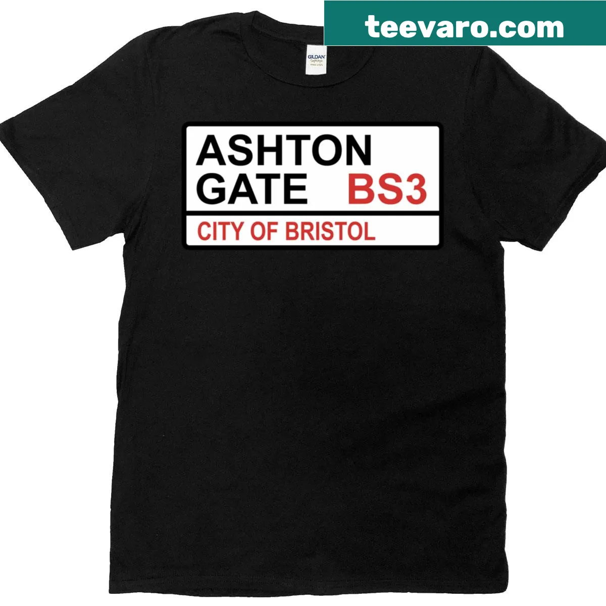 Silhouette t-shirt featuring Bristol City Ashton Gate street sign — on a men's t-shirt