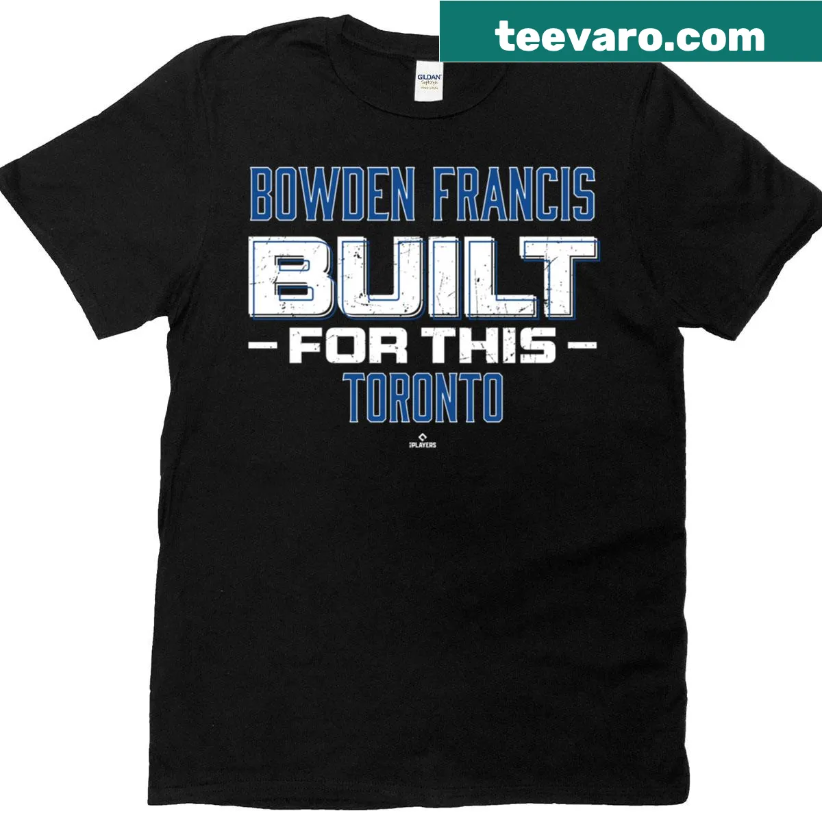 Bold typography on a Bowden Francis Toronto Baseball t-shirt — on a men's t-shirt