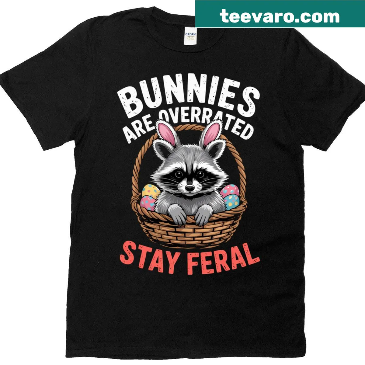 Retro Easter t-shirt with a funny raccoon graphic — on a men's t-shirt