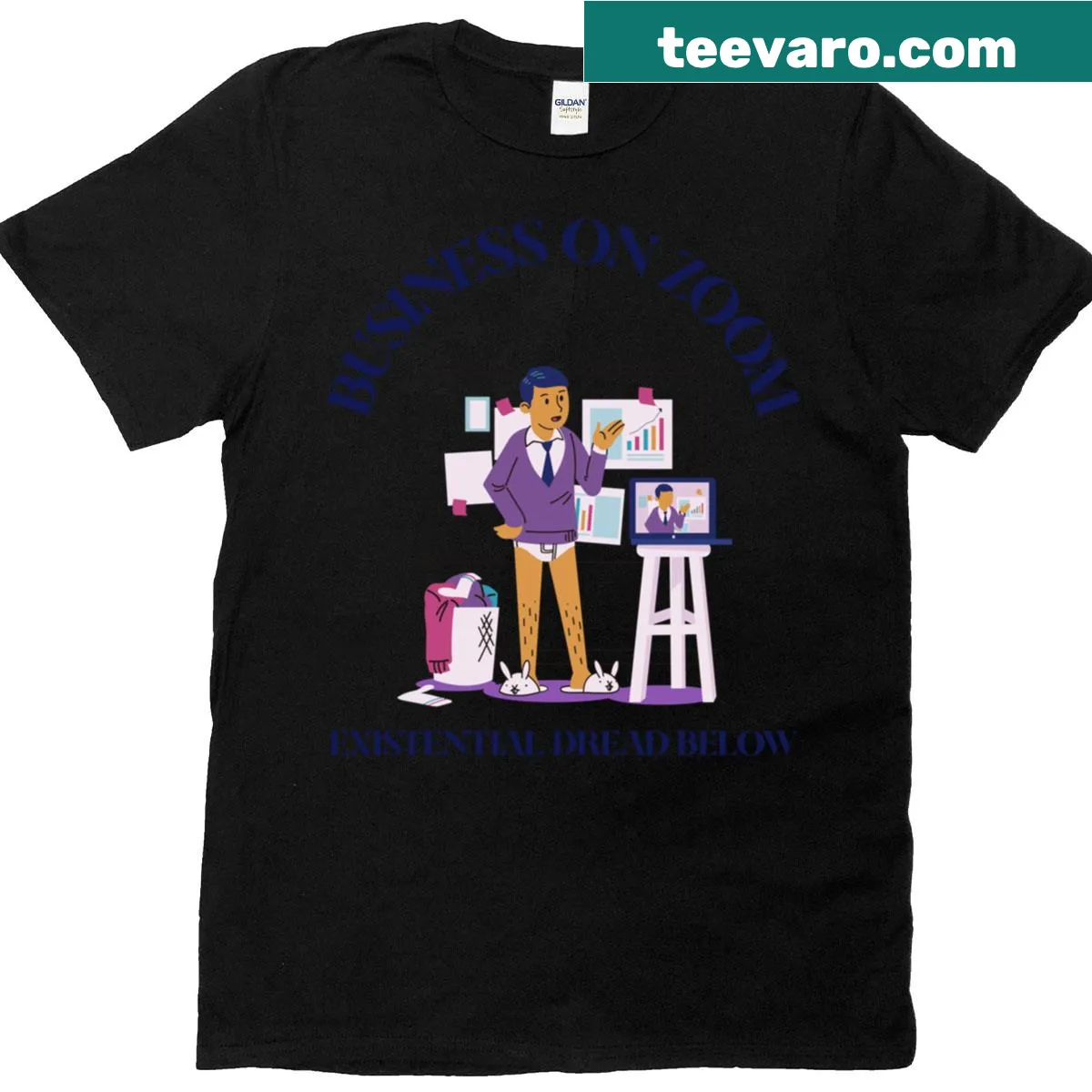 Oversized t-shirt with humorous text about Zoom meetings — on a men's t-shirt
