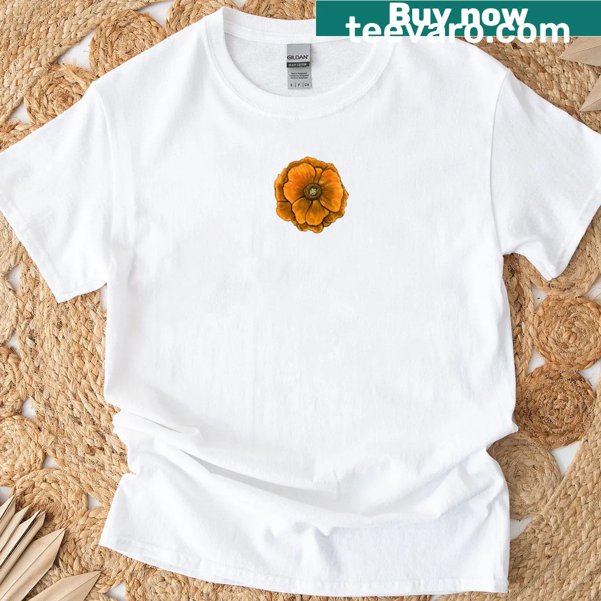 Minimalist California poppy illustration on T-shirt — on a men's t-shirt