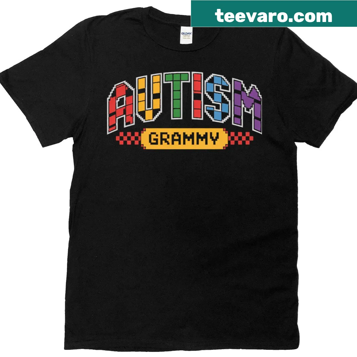 Autism awareness t-shirt with checkered pattern and supportive text — on a men's t-shirt