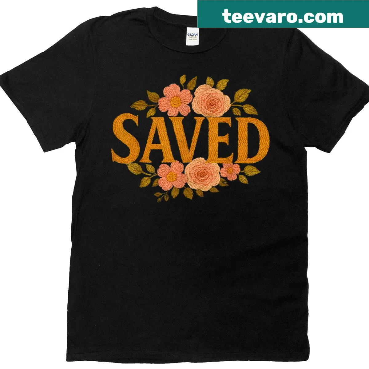 Floral embroidery t-shirt featuring inspirational Christian text — on a men's t-shirt