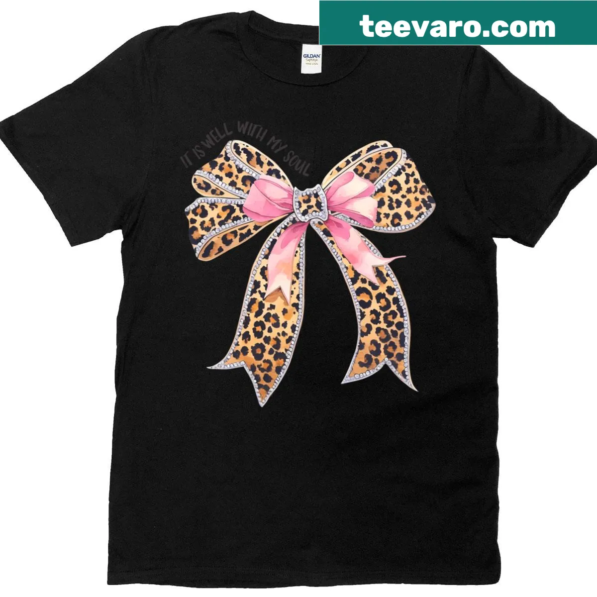 Leopard print bow t-shirt with text 'It Is Well With My Soul' — on a men's t-shirt