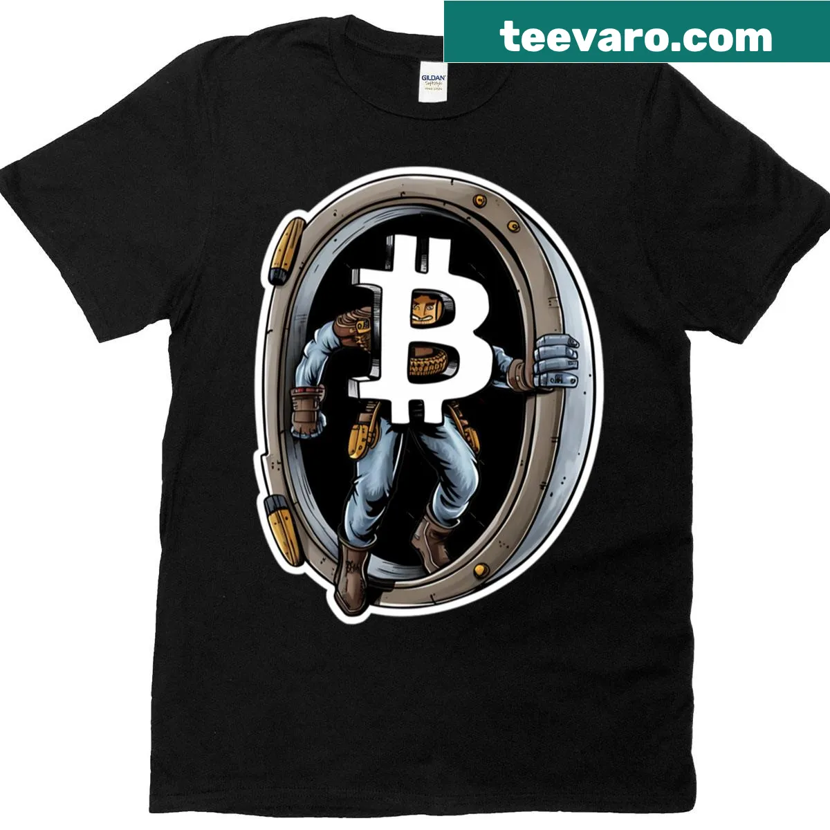Minimalist T-shirt with decentralized abstract typography design — on a men's t-shirt