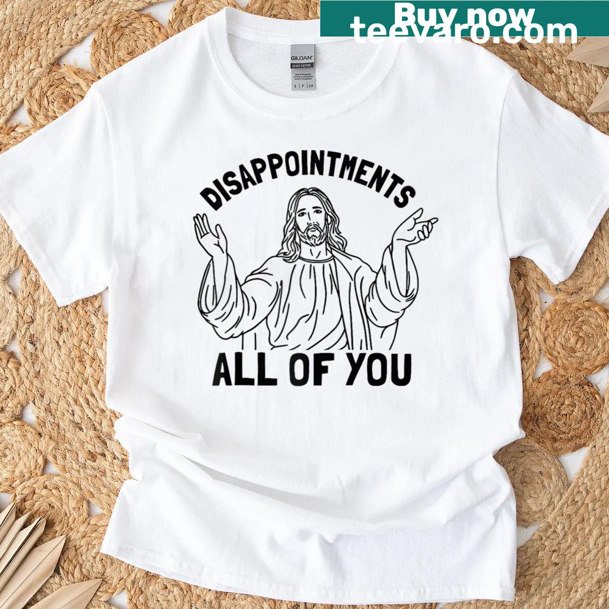 Sarcastic text 'Disappointments All You Jesus' on a raglan baseball tee — on a men's t-shirt