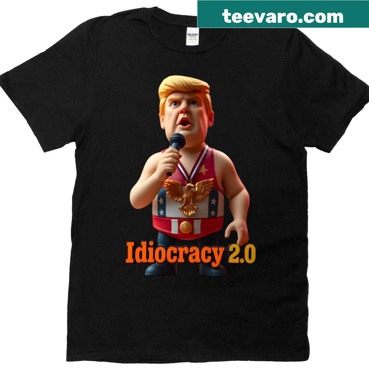 Humorous T-shirt featuring 'Idiocracy 20' text — on a men's t-shirt