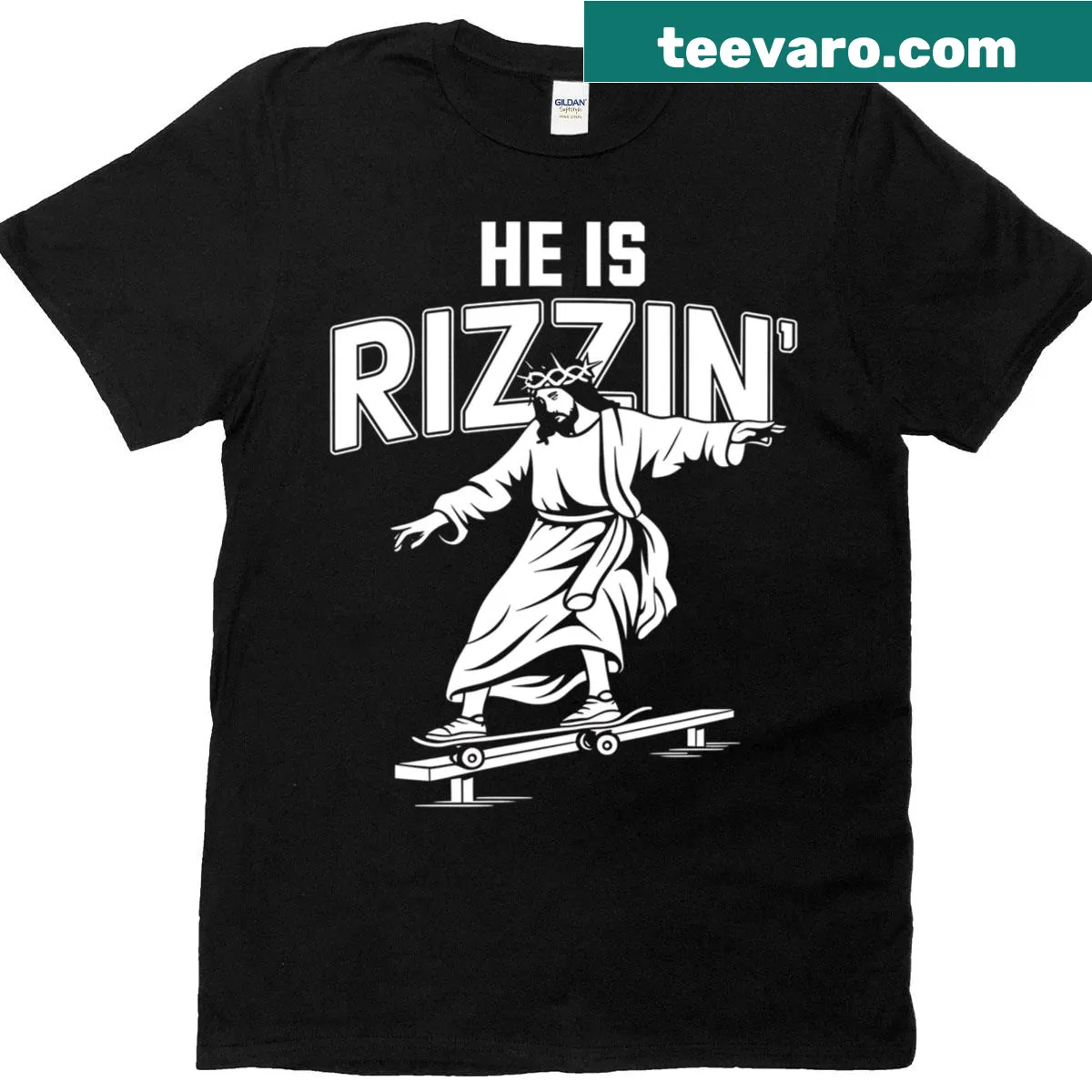 Easter-themed t-shirt with skateboarding and Christian elements — on a men's t-shirt