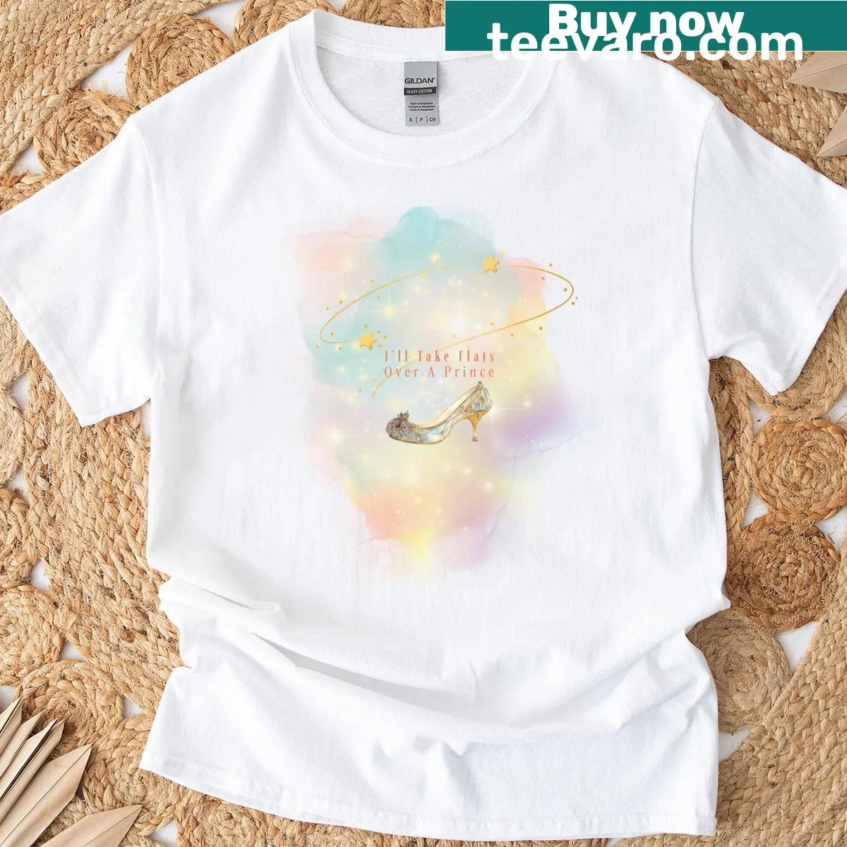 T-shirt with playful graphic saying Fairytales Fade Flats Don't Hurt — on a men's t-shirt
