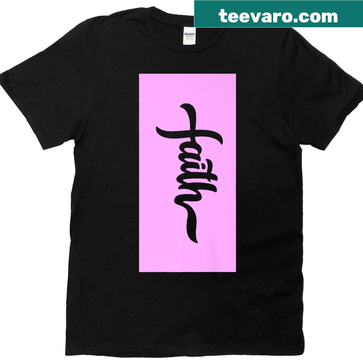 Pink t-shirt with 'Faith In Jesus Christ' inspirational text — on a men's t-shirt