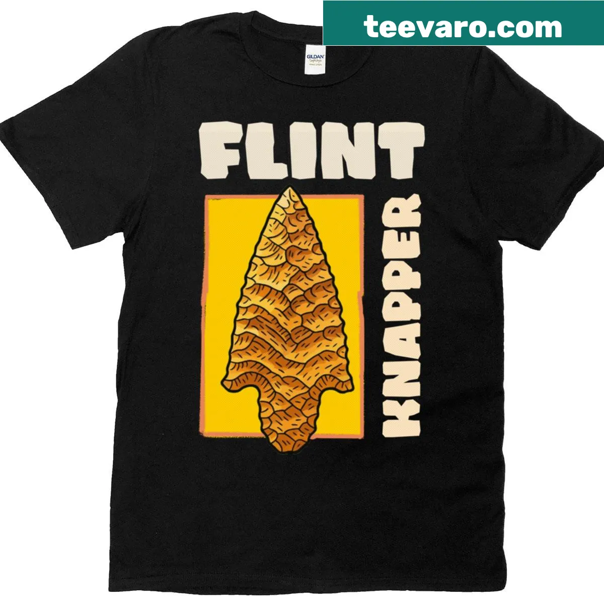 Oversized t-shirt celebrating the art of flint knapping — on a men's t-shirt