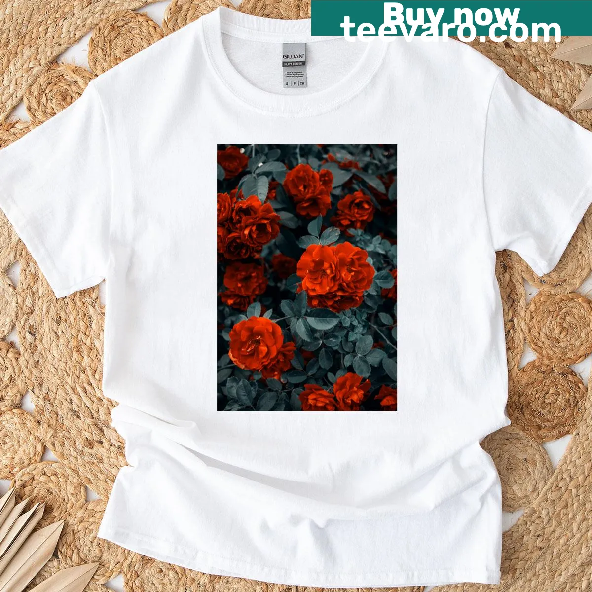 Floral illustrated design T-shirt featuring blooming flowers — on a men's t-shirt