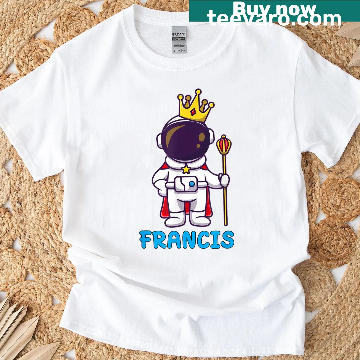 Personalized T-shirt with an astronaut and 'Birthday King' label — on a men's t-shirt
