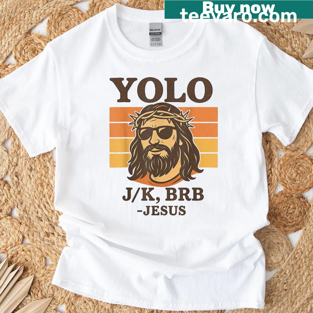 Playful retro T-shirt with humorous Easter quote about Jesus — on a men's t-shirt