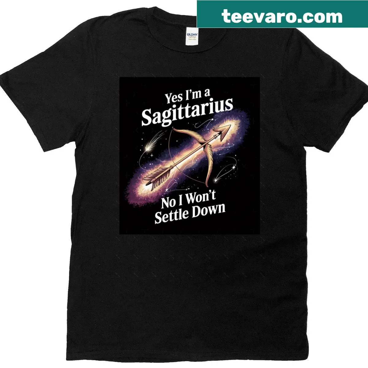 Oversized T-shirt featuring a witty Sagittarius zodiac sign quote. — on a men's t-shirt