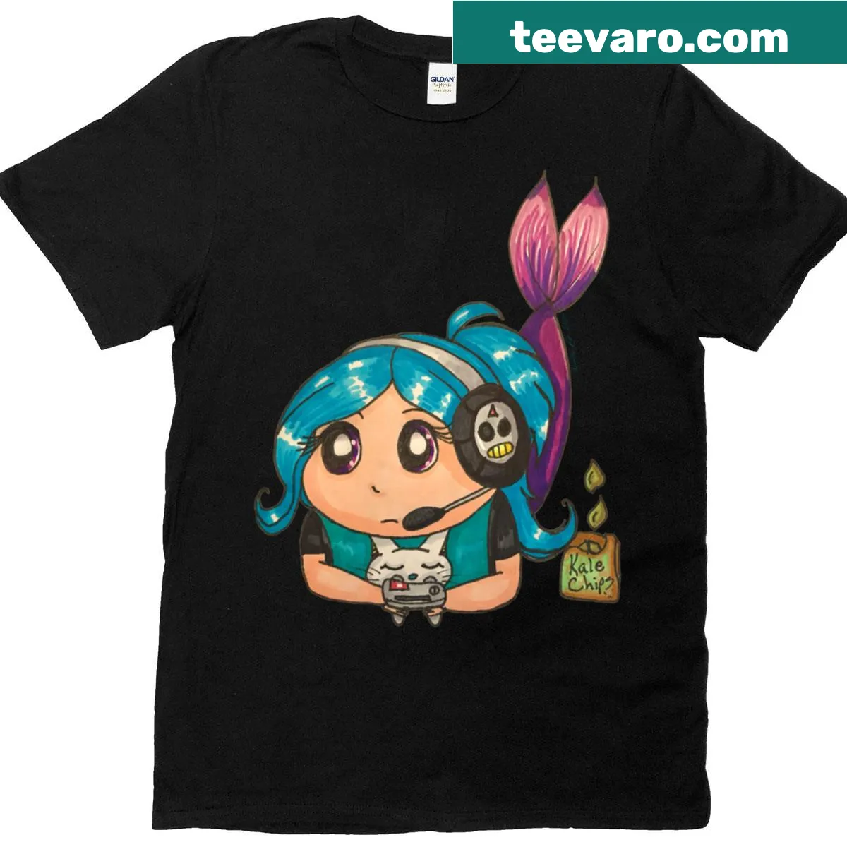 Oversized tee with a cartoon mermaid design for gamers. — on a men's t-shirt