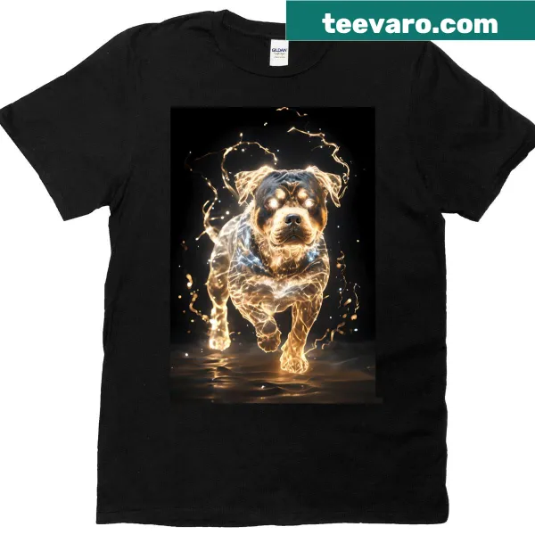 Oversized t-shirt with a playful glowing Rottweiler illustration