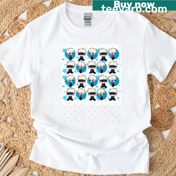 T-shirt featuring a whimsical illustration of Gojo against a starry background