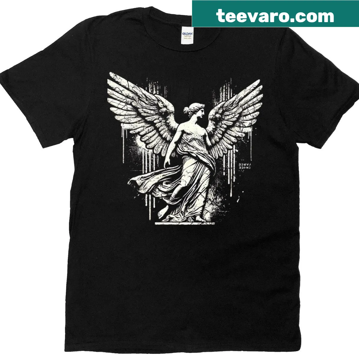 Oversized t-shirt with edgy graffiti-style graphic of a goddess — on a men's t-shirt