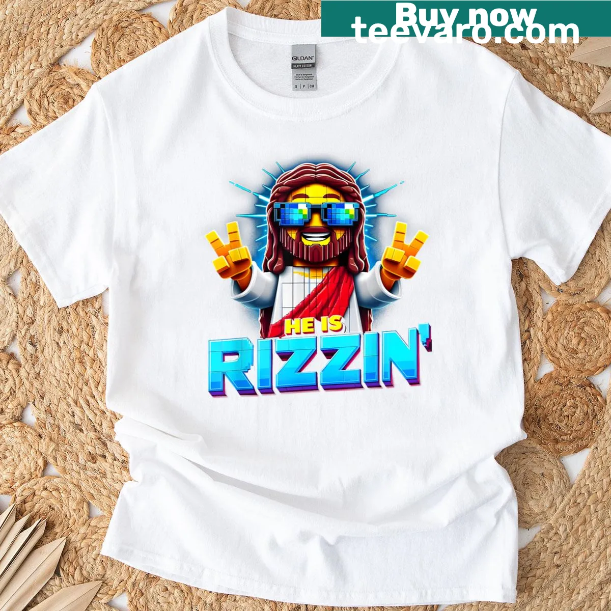 Retro pixel gaming t-shirt with playful Christian message — on a men's t-shirt