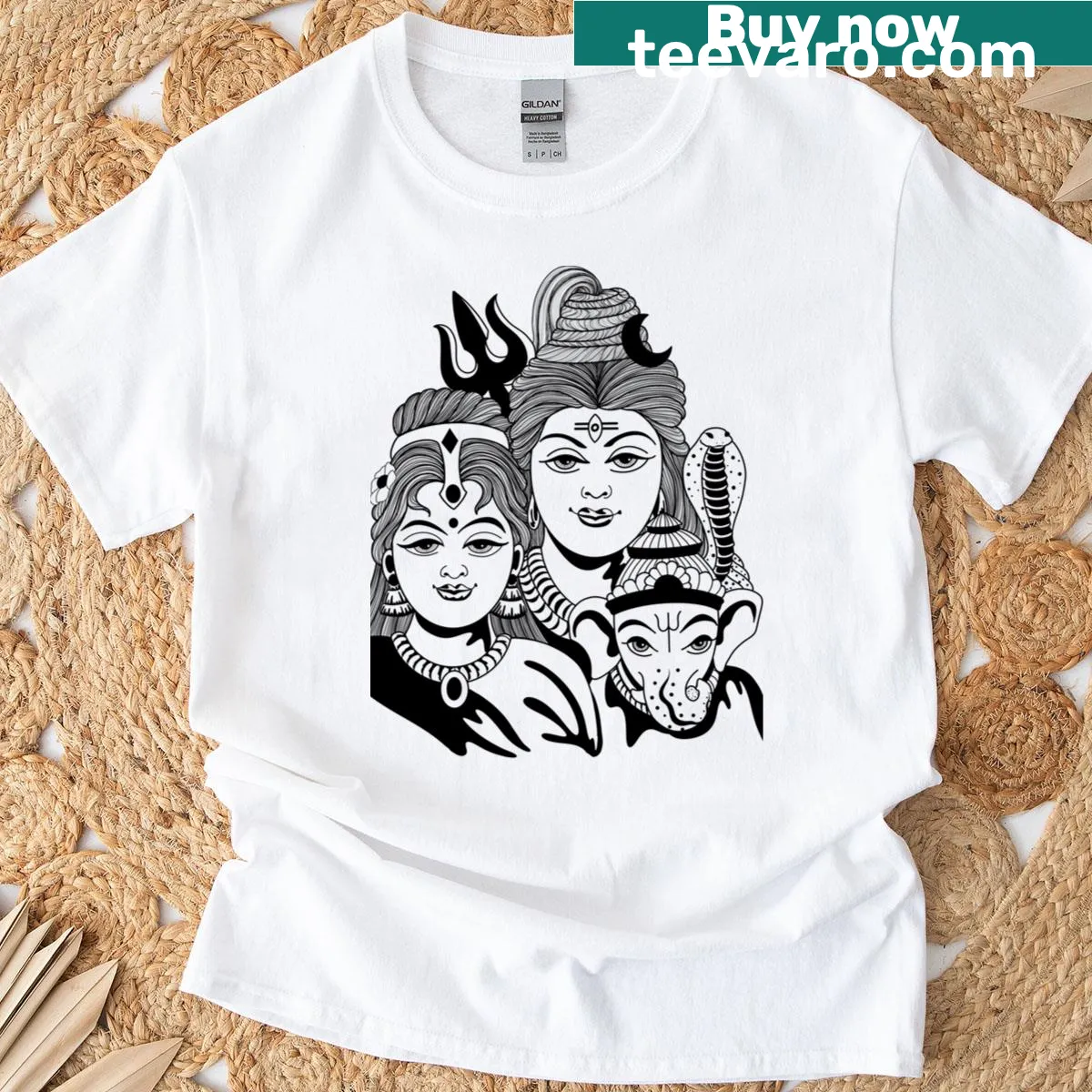 Illustrated Holy Family design on T-shirt — on a men's t-shirt