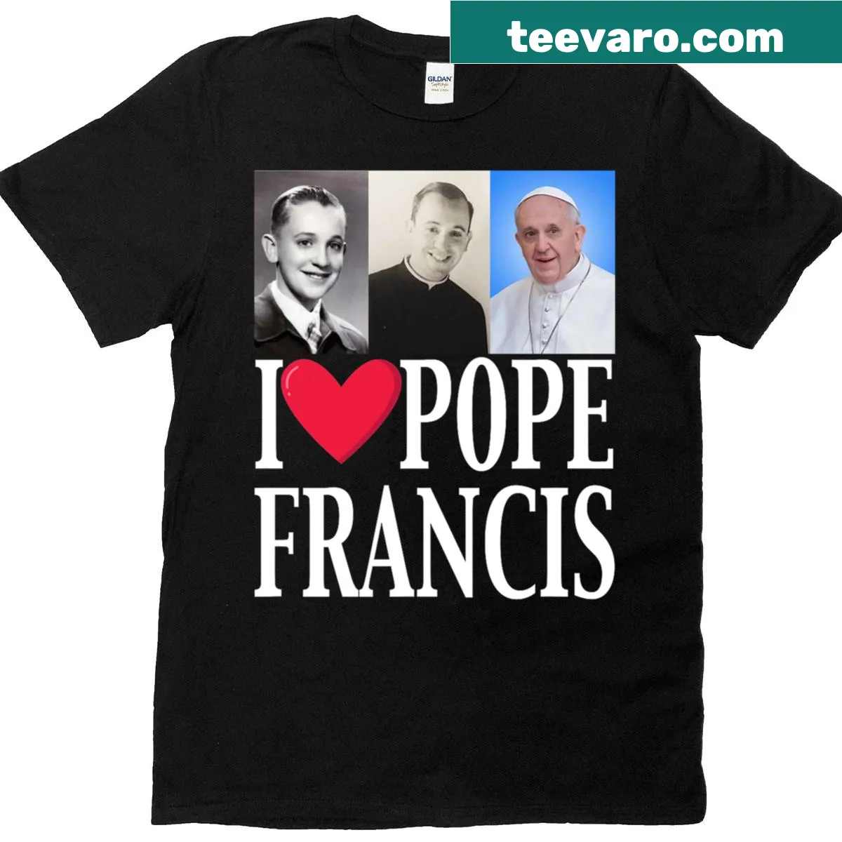 T-shirt with the phrase about Pope Francis and love — on a men's t-shirt