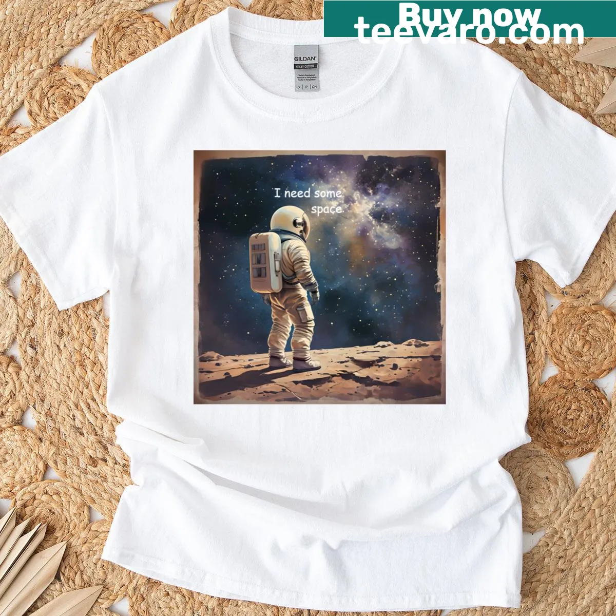 Playful typography t-shirt with humorous space saying — on a men's t-shirt