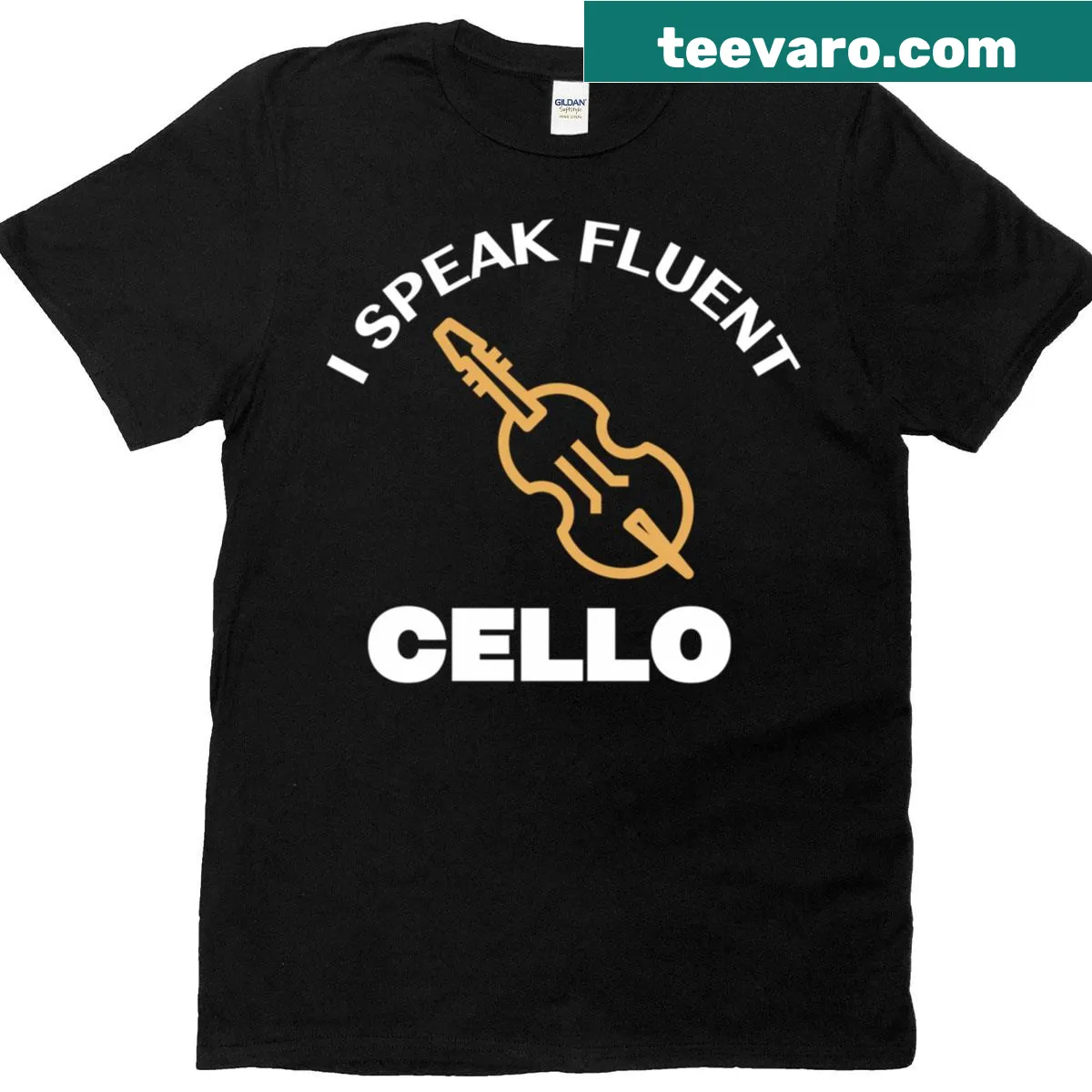 Funny cello teacher t-shirt with typographic design. — on a men's t-shirt