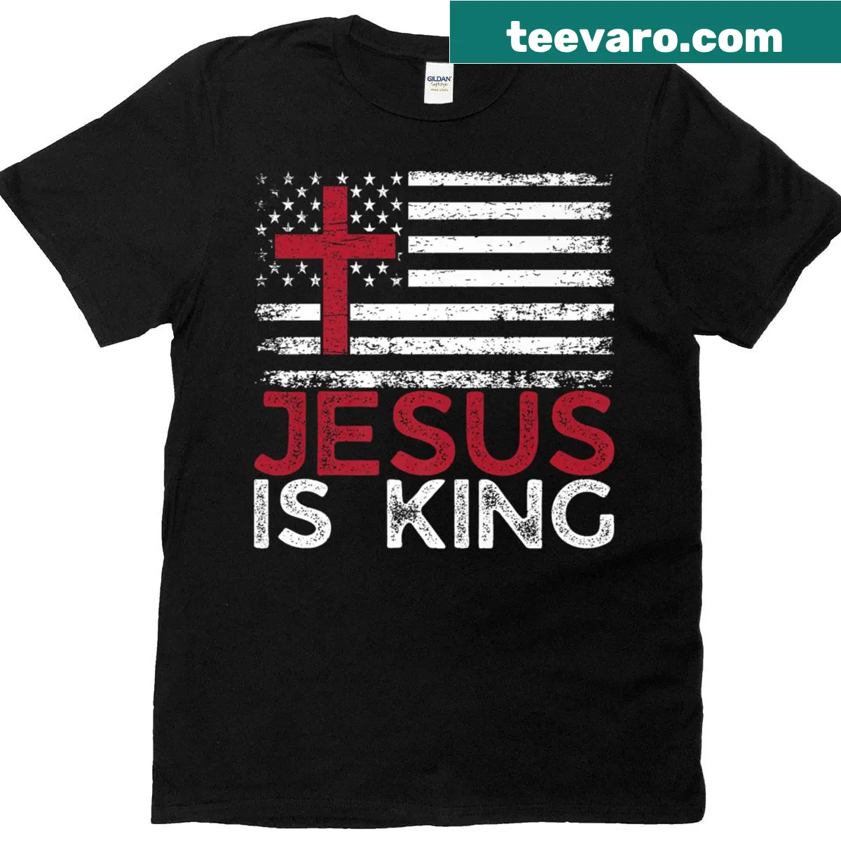 T-shirt with 'Jesus Is King' inspirational text — on a men's t-shirt