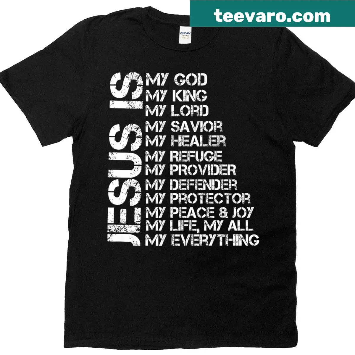T-shirt with 'Jesus Is My Everything' text design — on a men's t-shirt