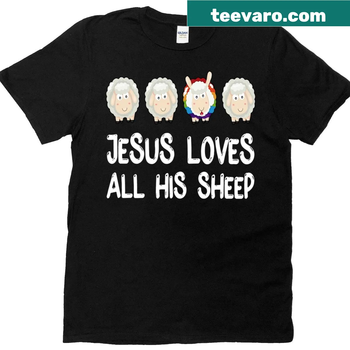 T-shirt featuring the phrase Jesus Loves All His Sheep — on a men's t-shirt