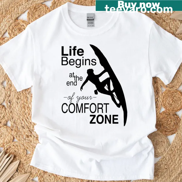 Typographic t-shirt with motivational quote about comfort zones
