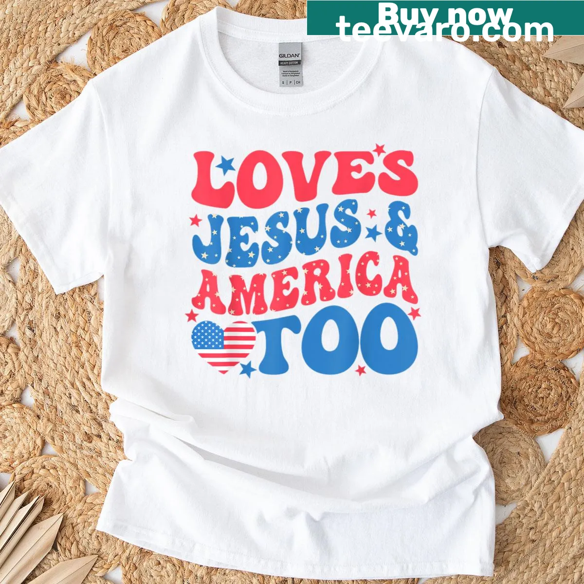 Christian T-shirt celebrating love for Jesus and America — on a men's t-shirt