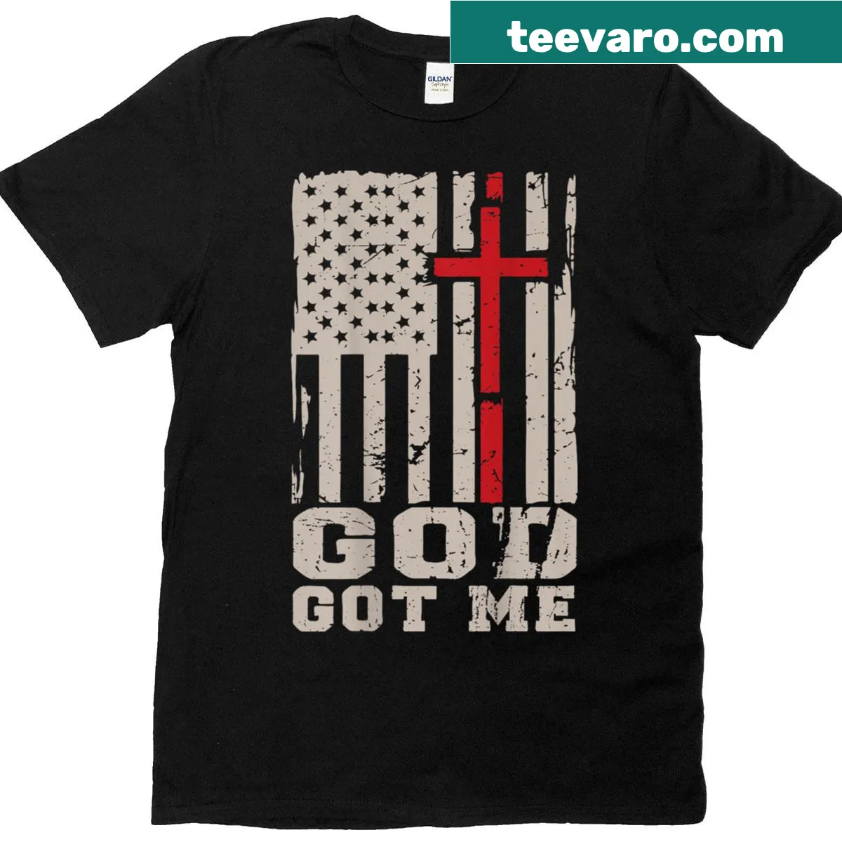 Graphic T-shirt with cross and 'God-got Me' text for men — on a men's t-shirt