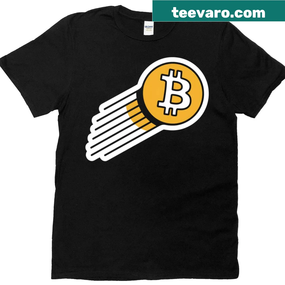 Minimalist T-shirt featuring the Bitcoin symbol — on a men's t-shirt
