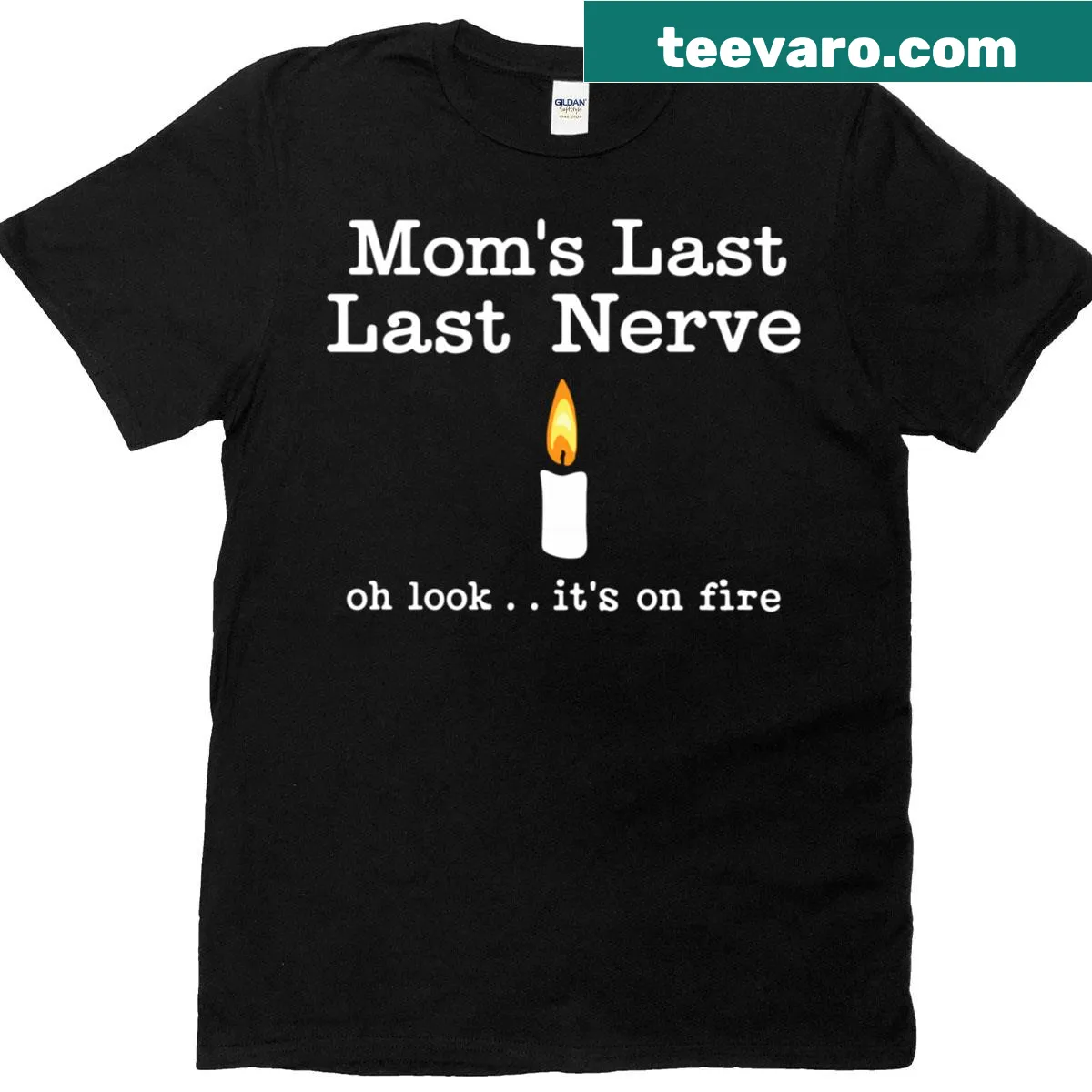 Funny mom T-shirt featuring a candle graphic with humorous text. — on a men's t-shirt