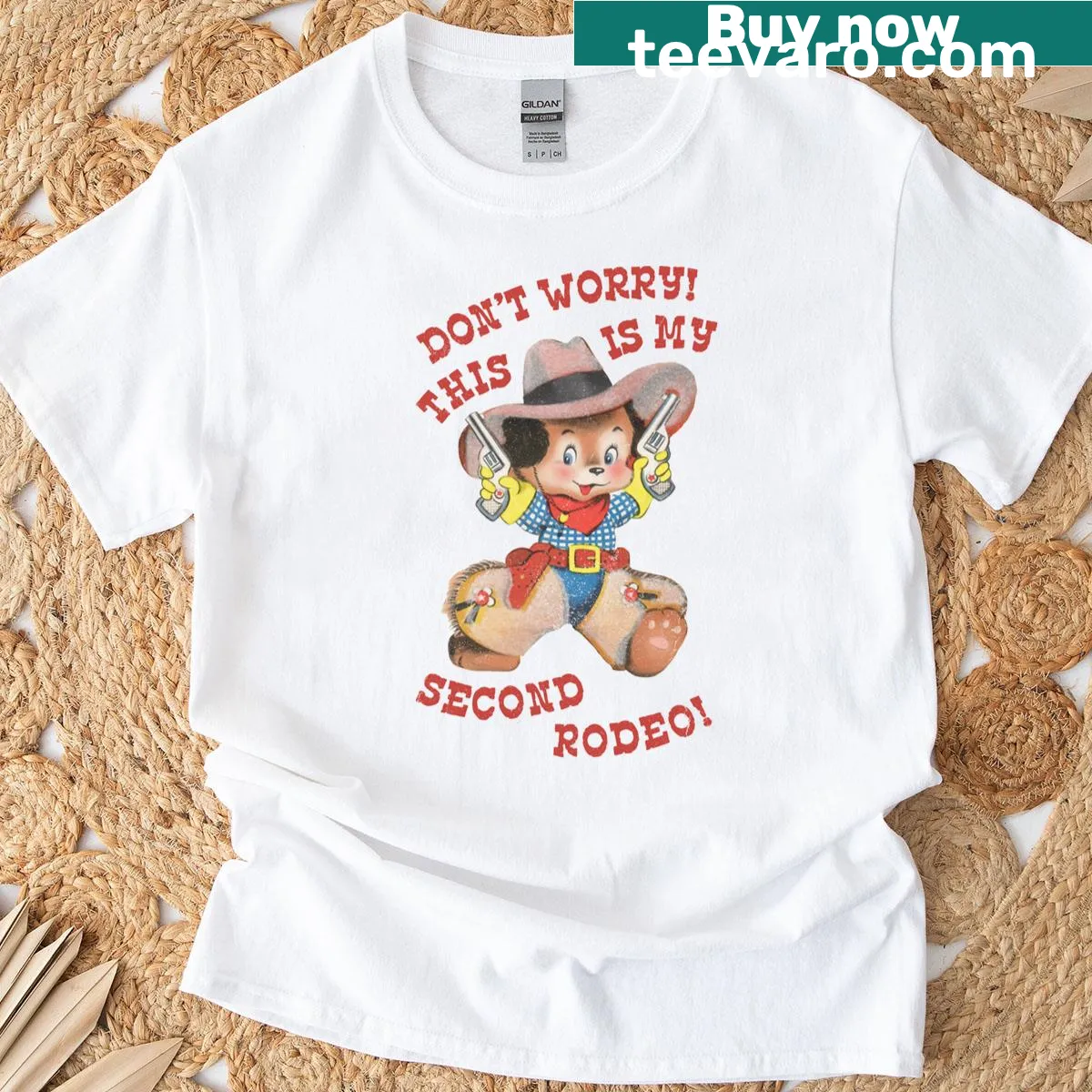 Vintage cowboy dog design T-shirt with humorous theme — on a men's t-shirt