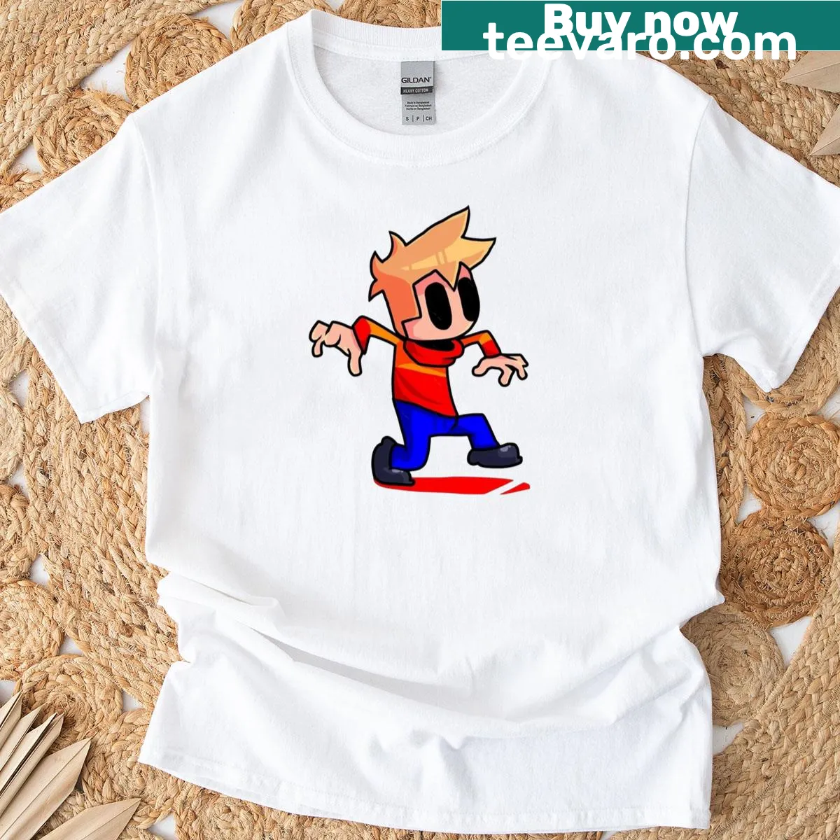 Cartoon design of Sam from Alan's drawing — on a men's t-shirt