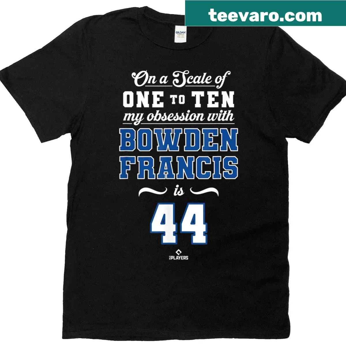 Toronto MLBPA T-shirt featuring Bowden Francis and number 44 — on a men's t-shirt